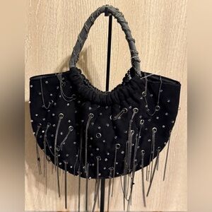 Timmy Woods Beverly Hills Vintage Suede and Gunmetal Grunge Chain Tassel Bag